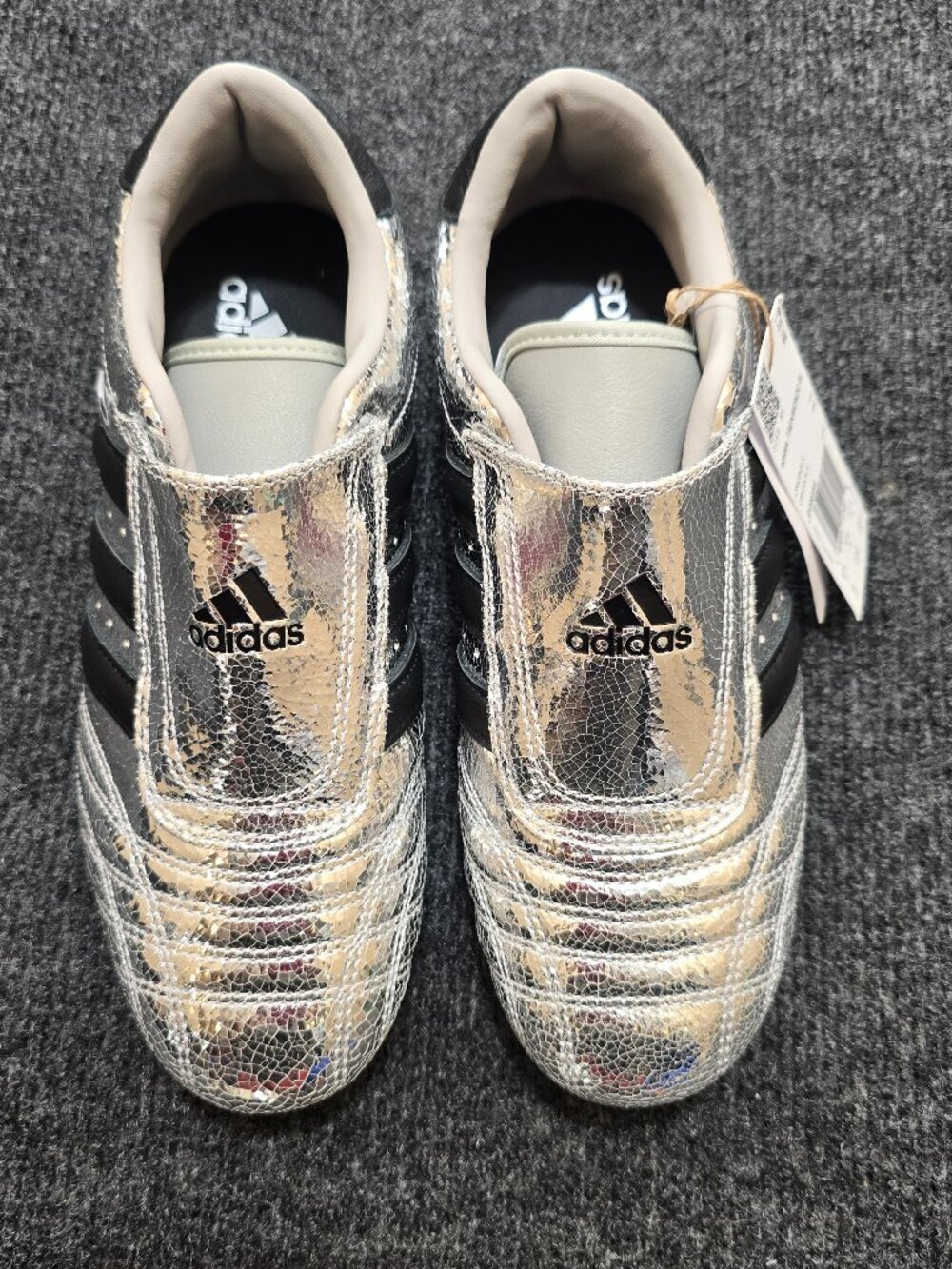 Adidas Taekwondo W Women’s Size 6 Metallic Silver Cracked Leather Sneakers JH966